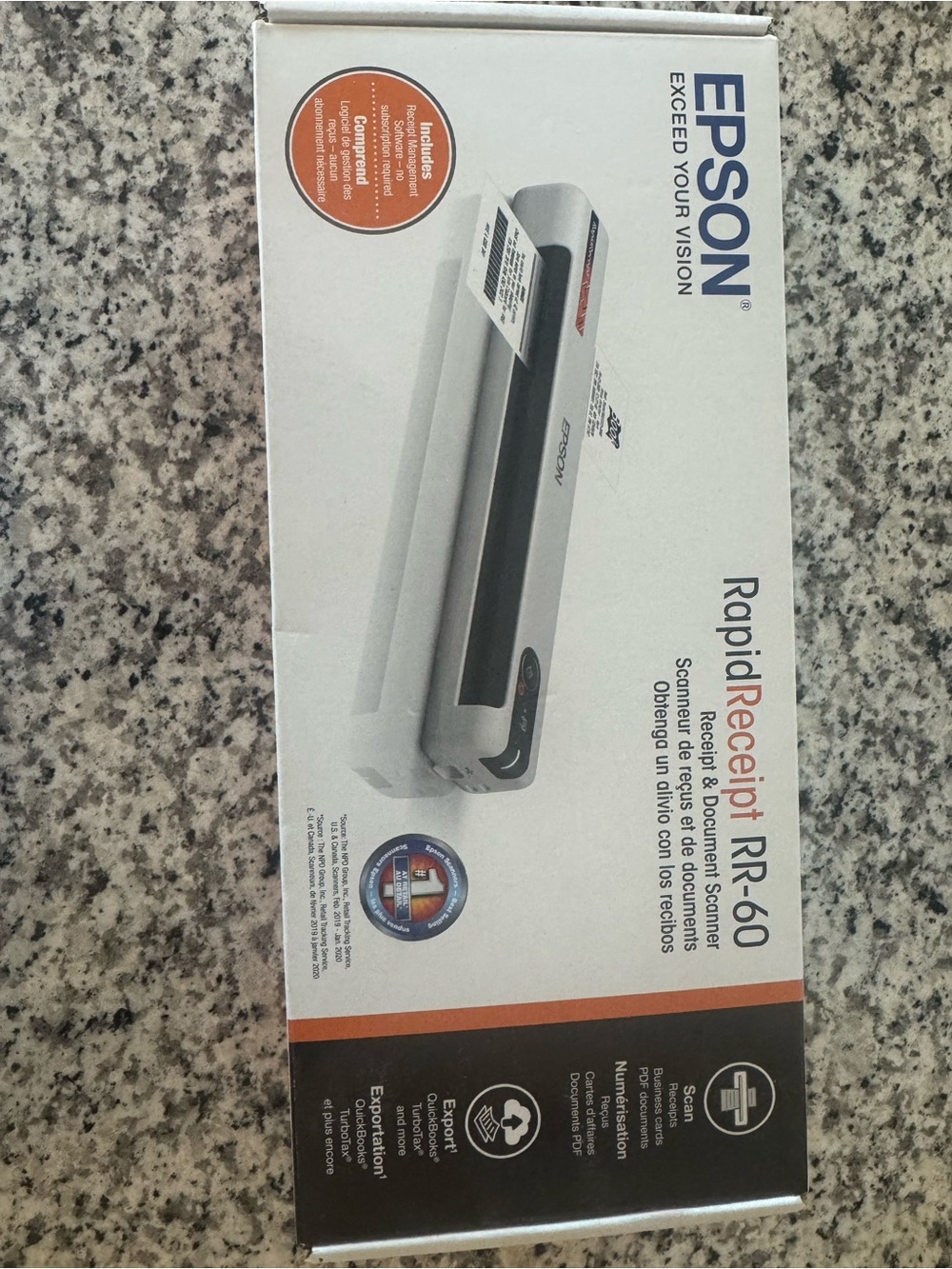 Epson RapidReceipt RR-60 Compact Receipt Scanner in White and Black